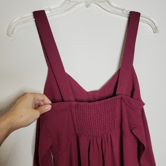 Wild Fable Maroon Berry Button Front Tie Back Flare Wide Leg Jumpsuit - Picture 7 of 10